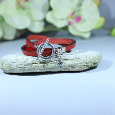 Bracelet cuir 3 tours rouge