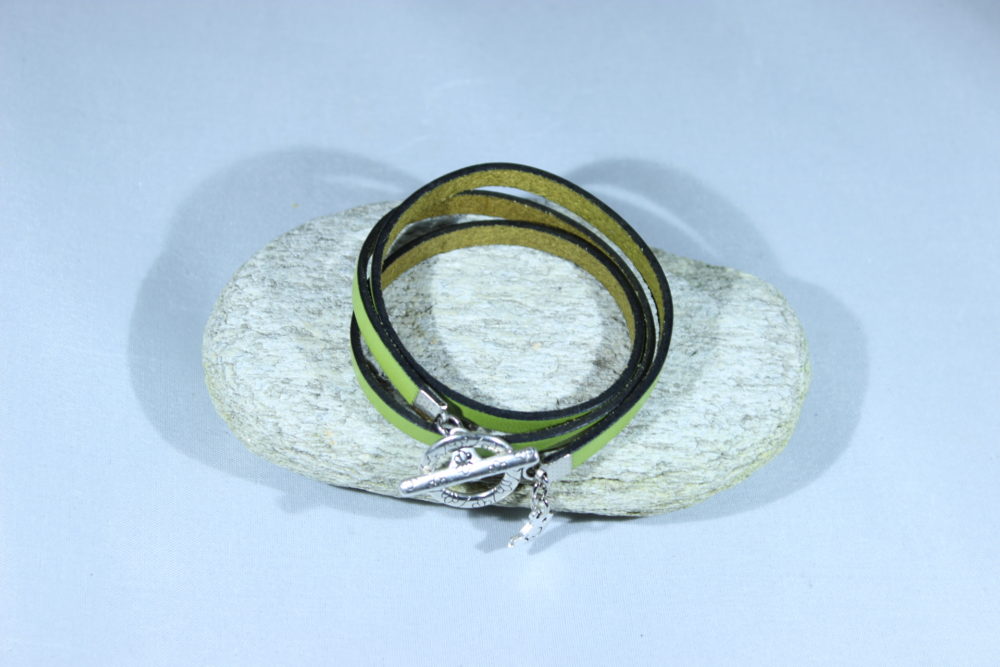 Bracelet cuir 3 tours vert – Image 3