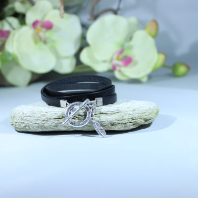 Bracelet cuir 3 tours noir